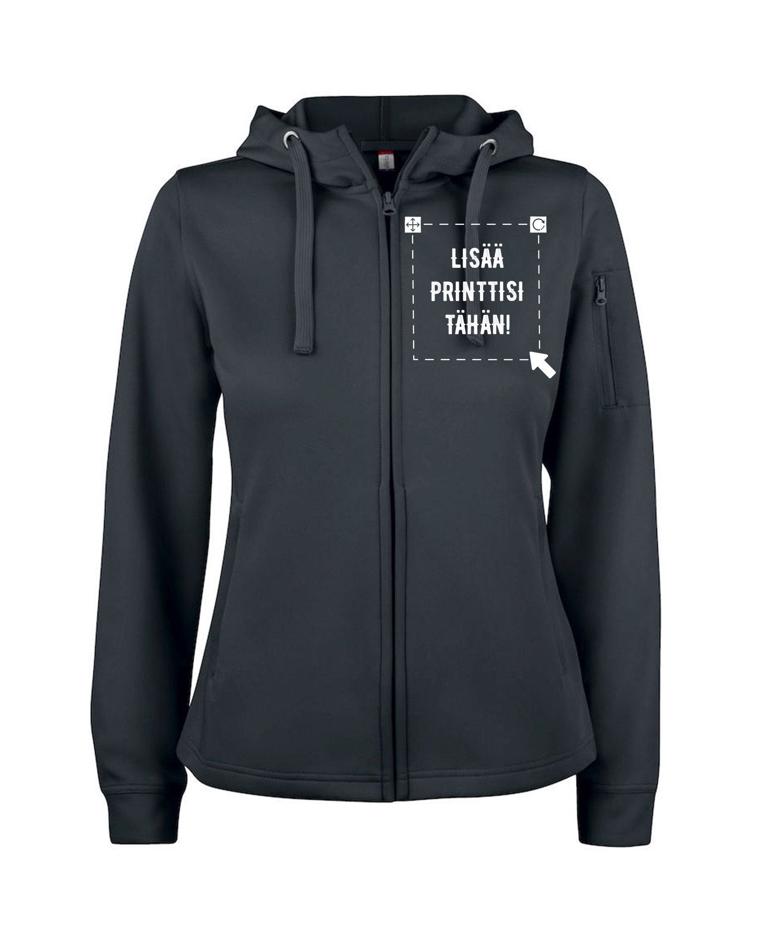 Basic Active Hoody Full Zip Women, Musta