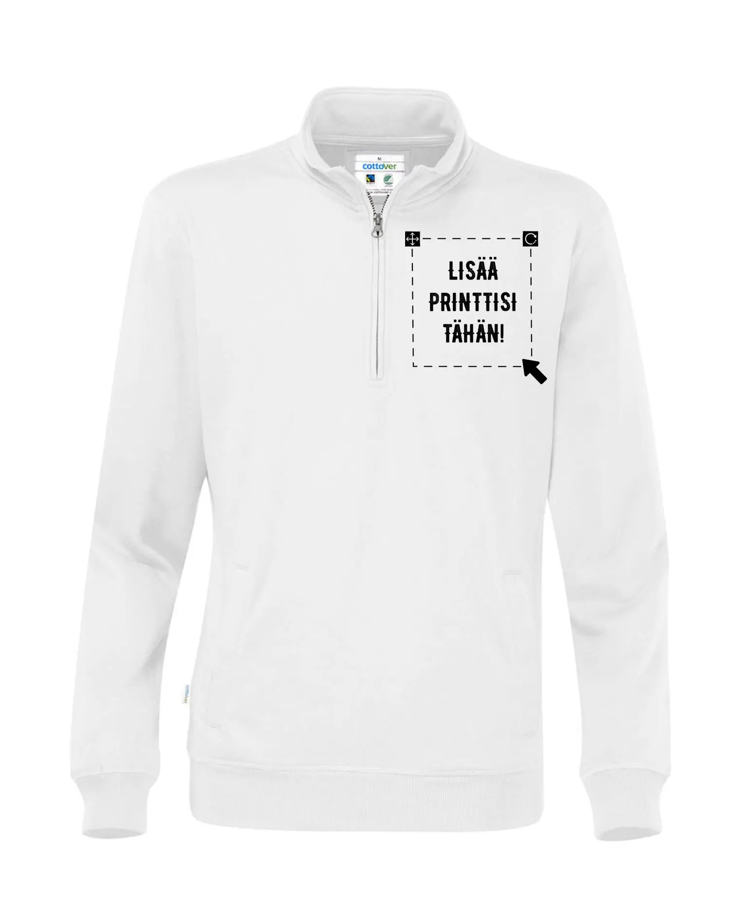 Luomu Half Zip Unisex, Valkoinen