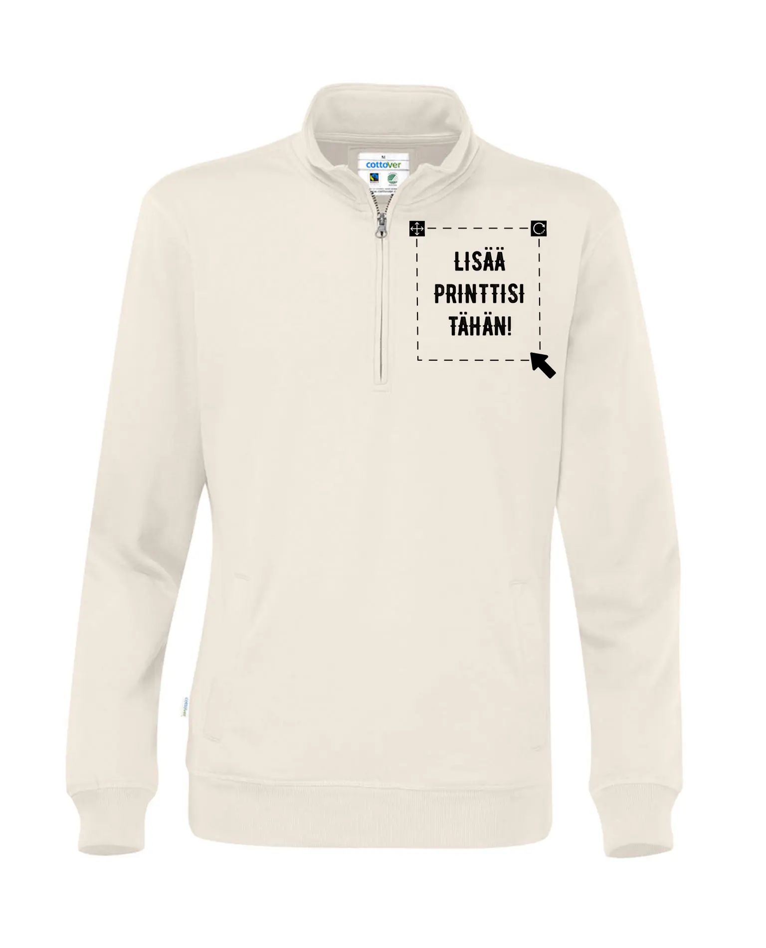 Luomu Half Zip Unisex, Luonnonvalkoinen