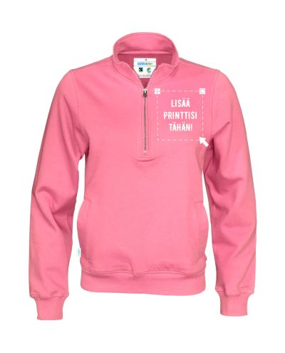 Luomu Half Zip Unisex, Vaaleanpunainen