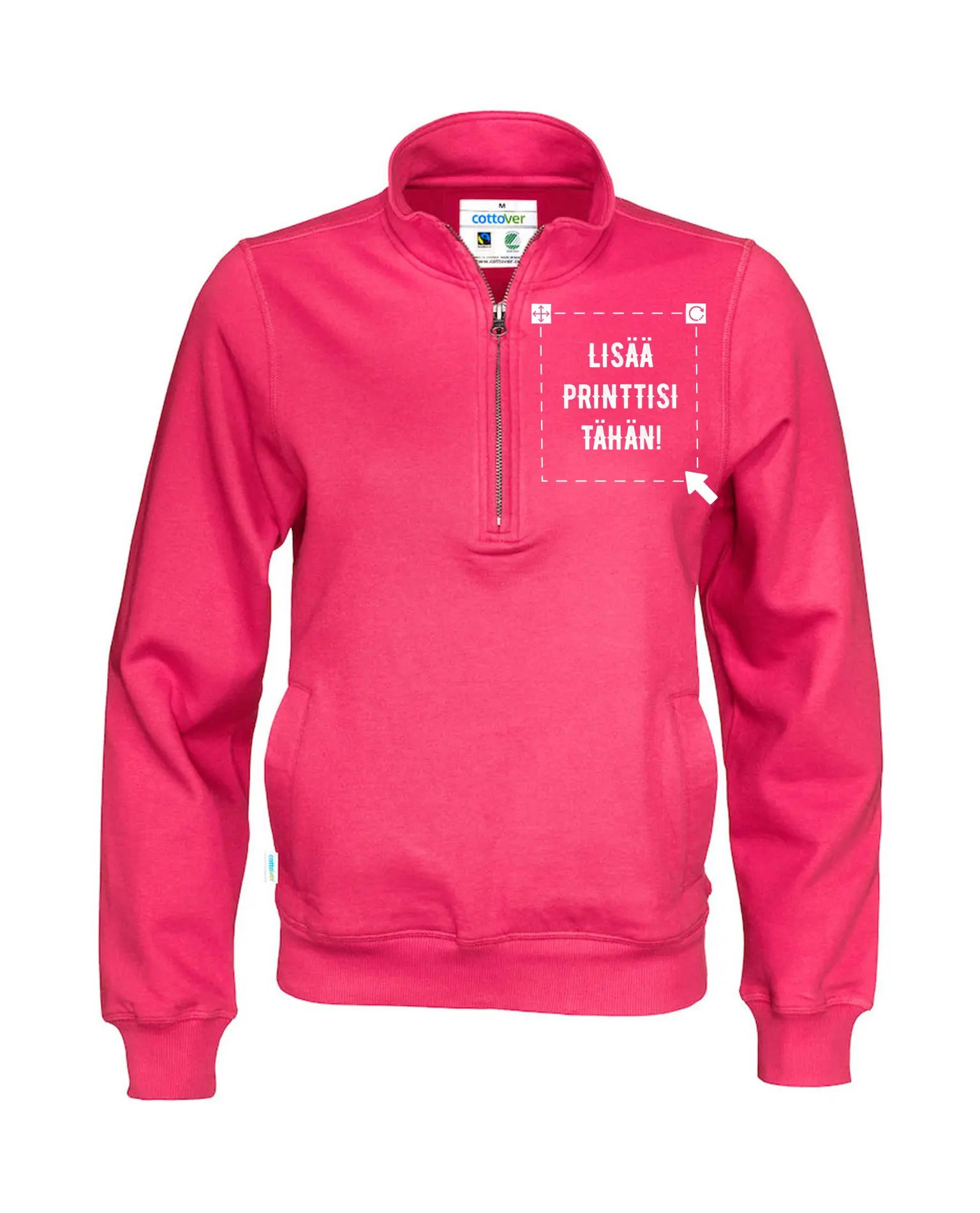 Luomu Half Zip Unisex, Pinkki