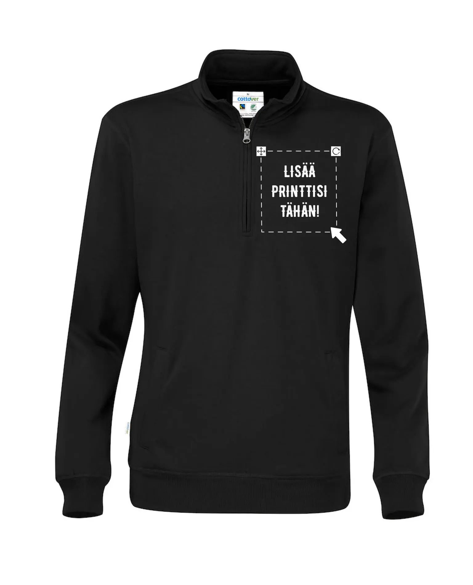 Luomu Half Zip Unisex, Musta