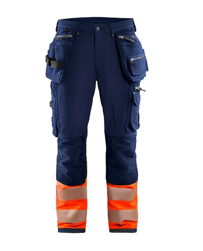 Highvis Riipputaskuhousut 4-Way Stretch, Mariininsininen/Huomio 