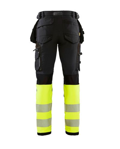 Highvis Riipputaskuhousut 4-Way Stretch, Musta/Huomiokeltainen