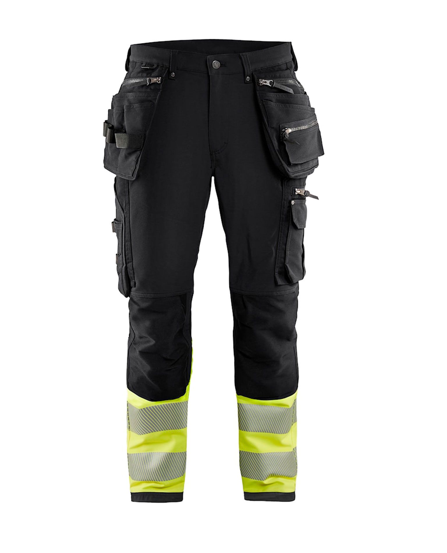 Highvis Riipputaskuhousut 4-Way Stretch, Musta/Huomiokeltainen