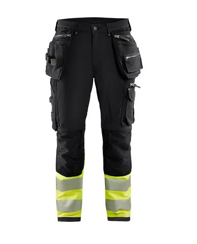 Highvis Riipputaskuhousut 4-Way Stretch, Musta/Huomiokeltainen