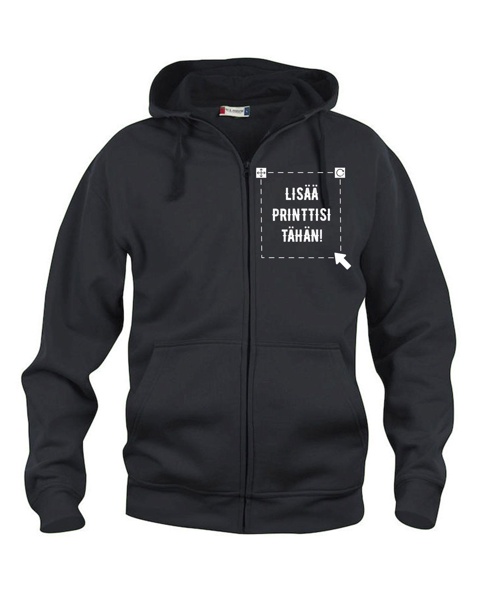 Basic Hoody Full zip, Musta