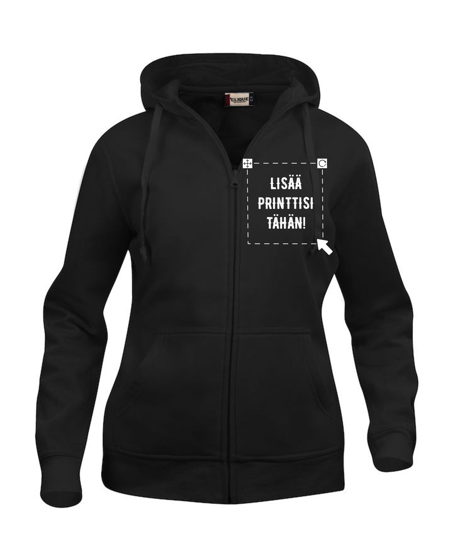 Basic Hoody Full zip Women, Musta