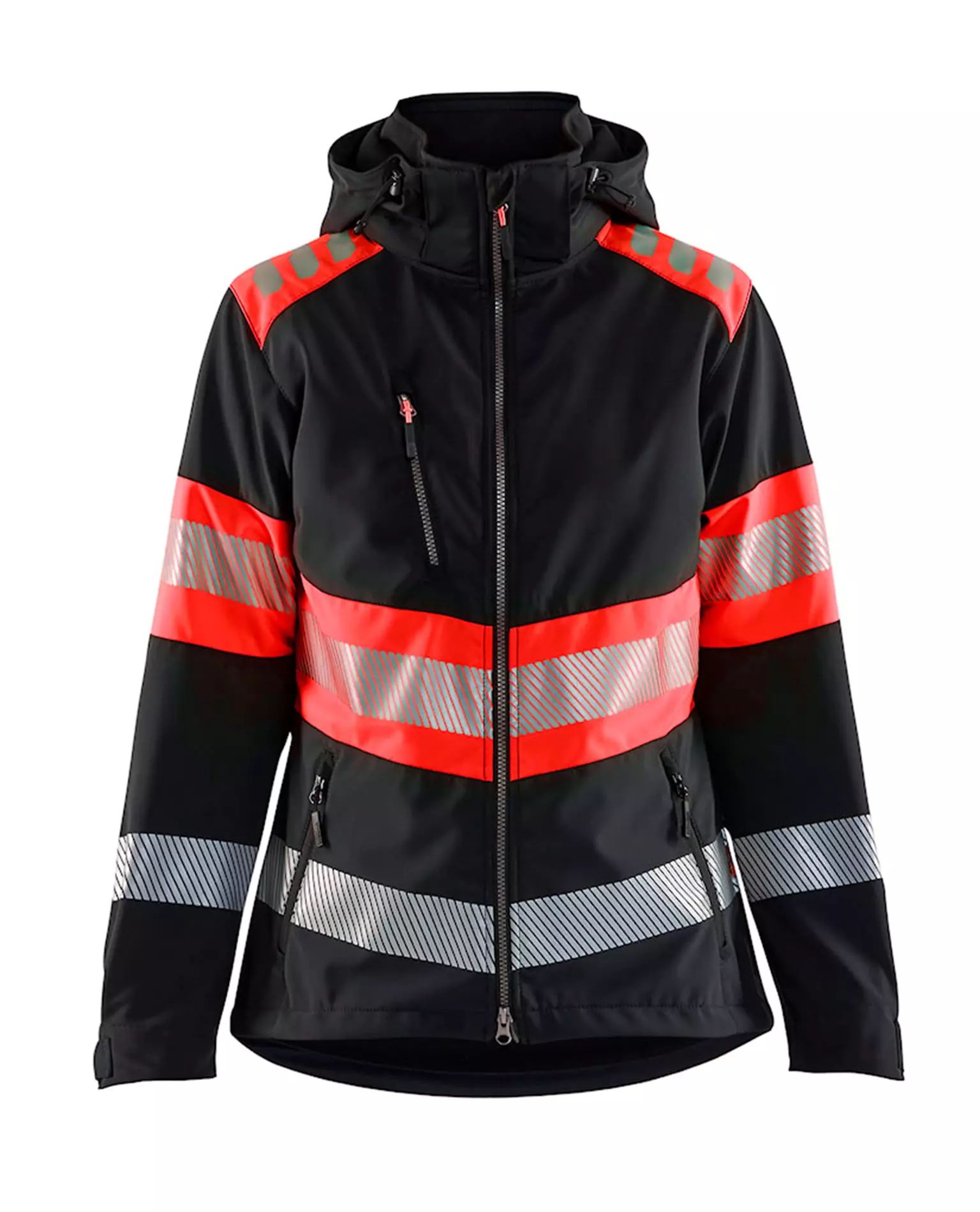 4404 Naisten Highvis Softshelltakki, Huomiopunainen/Musta