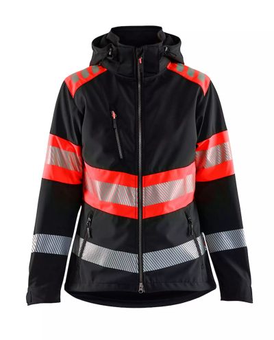 4404 Naisten Highvis Softshelltakki, Huomiopunainen/Musta