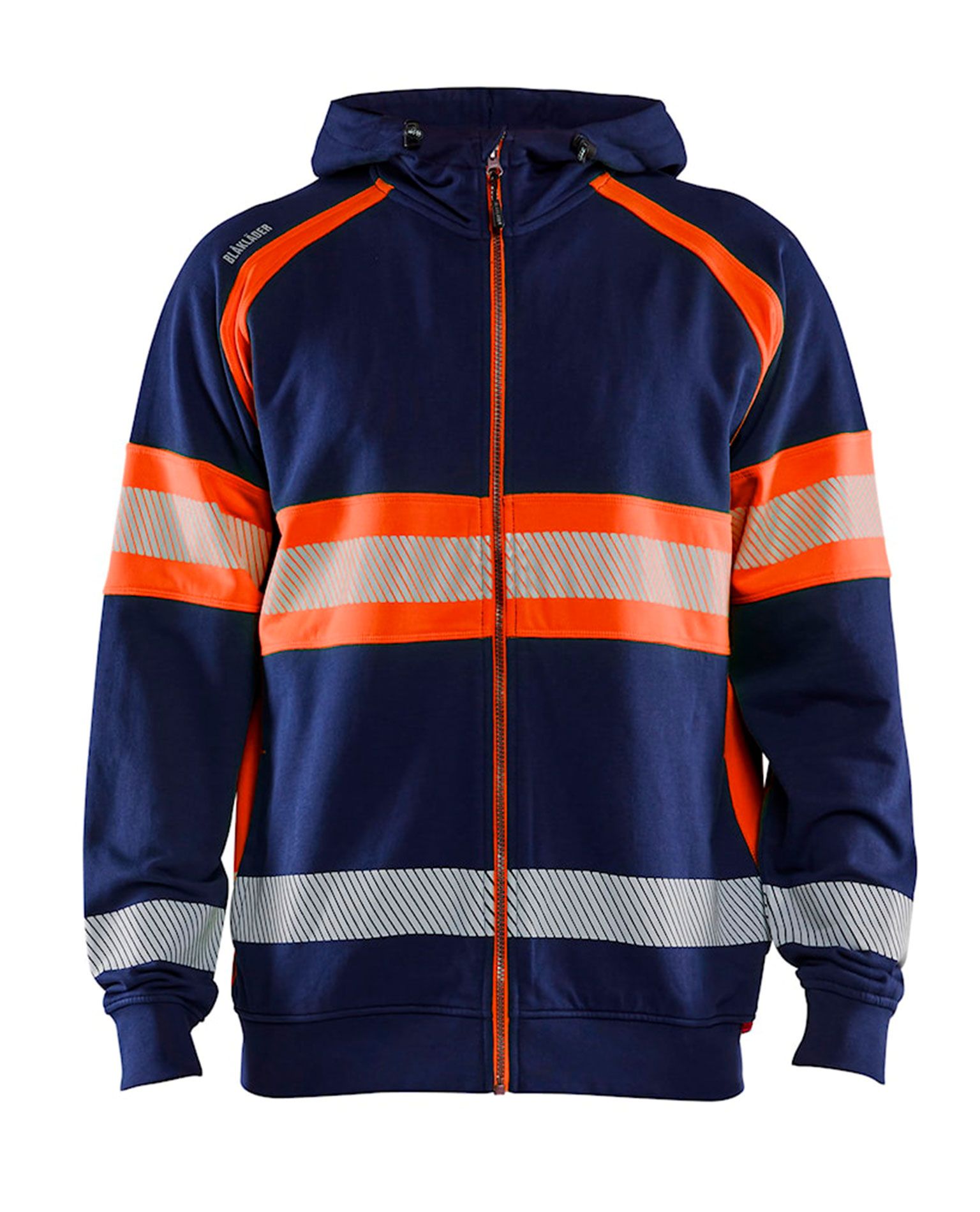 Highvis Huppari Vetoketjulla, Mariininsininen/Huomio Oranssi