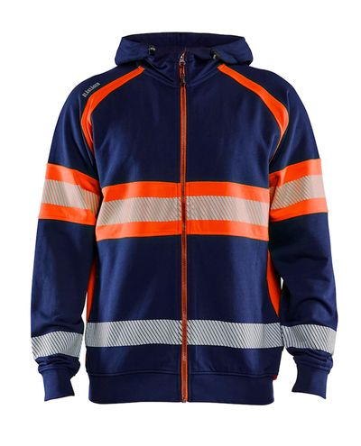 Highvis Huppari Vetoketjulla, Mariininsininen/Huomio Oranssi