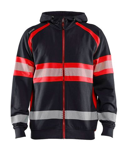Highvis Huppari Vetoketjulla, Musta/Huomiopunainen